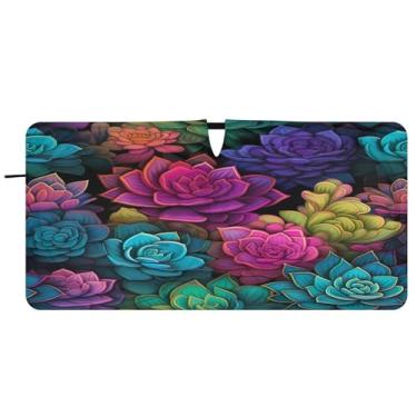 Imagem de Blueangle Persiana de pára-brisa de suculentas coloridas - 149.9 cm x 76.2 cm dobrável carro janela frontal bloqueia raios UV viseira de sol (680)