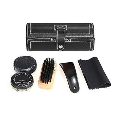 Imagem de Kit de Cuidado com Creme Sapatos Couro 6 Peças Conjunto Compacto Brilho para Pincéis Pano Polimento Chave Sapato e Estojo PU