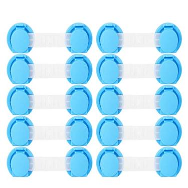 Imagem de Ainoli 10 peças de fechaduras para armário de segurança para bebês, fechaduras para geladeira e móveis à prova de crianças (Cerca de 10cm de comprimento, 4cm no meio, azul)