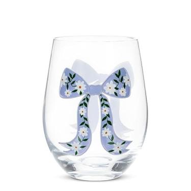 Imagem de Abbott Collection Taça de vinho sem haste com laço floral, 12 cm, transparente, azul claro, vidro
