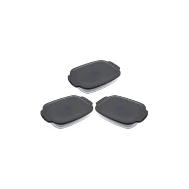 Imagem de Conjunto de Assadeiras de Vidro Retangulares Refratárias, Kit com 3 Peças, Borossilicato, Transparente, para Forno e Micro-ondas, Tamanhos Variados, Empilháveis