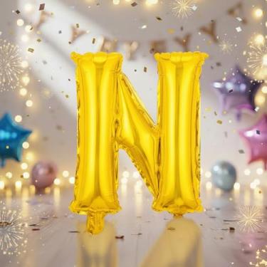 Imagem de Balões grandes de letras douradas N de 81 cm, balões preenchidos com hélio Mylar Nlphabet para festas de aniversário e decorações de aniversário, suprimentos de decoração de festa de ouro grande