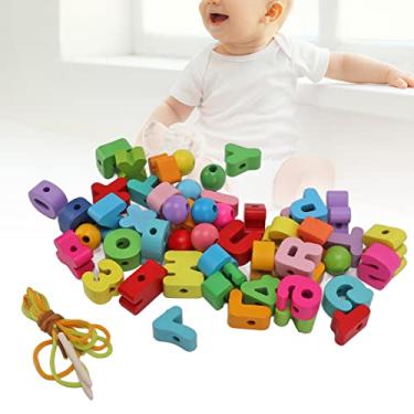 Imagem de Estink 51Pcs Alfabeto de Contas de Cordão, Material de Faia Premium Superfície Brilhante Processo de Moagem Fino, Com Cordões para Crianças Pais Aprendizagem de Coordenação Olho-Mão