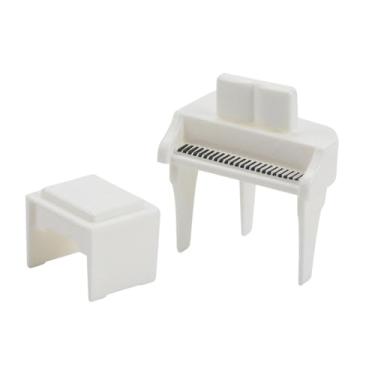 Imagem de KiBcsLic Piano em miniatura para casa de bonecas, decoração ornamental, acessórios para cena musical, teclado de brinquedo para sala de música, mobília para, Branco