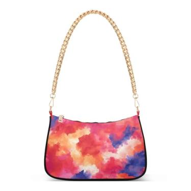 Imagem de CEBUGI Bolsas transversais femininas bolsa de ombro vermelha tie-dye bolsa clutch elegante com alça de corrente