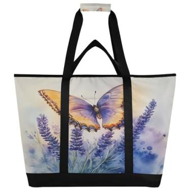 Imagem de STAYTOP Bolsa térmica grande de lavanda e borboleta, sacolas de supermercado reutilizáveis para cozinha, à prova de vazamento, lancheira portátil para compras, comida, viagem, praia, acampamento