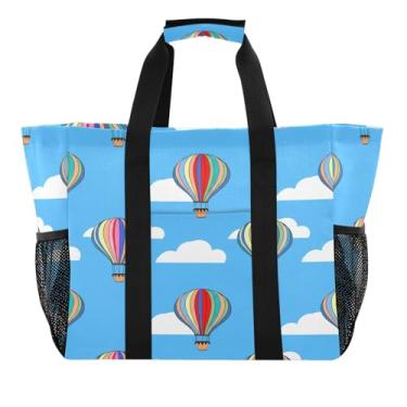 Imagem de Wassud Tulipas balões de ar quente coloridos reutilizáveis sacolas grandes bolsa de lona impermeável organizador de lona para praia, piquenique, lavanderia, viagem