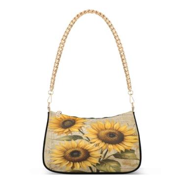 Imagem de CEBUGI Bolsas transversais femininas bolsa de ombro vintage girassóis bolsa clutch elegante com alça de corrente