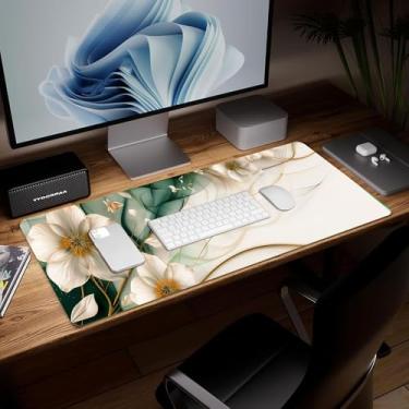 Imagem de Tapete de mesa de flor de couro, mouse pad de arte colorida grande teclado de computador mousepad para jogos à prova d'água protetor e capa de mesa, tapete de mouse decorativo de couro PU para laptop