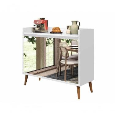 Imagem de Buffet Aparador Retrô Com Espelho Delux 2 Portas Branco Gloss - Moveisaqui