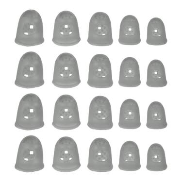Imagem de PATIKIL Pontas de dedo de borracha, 5 tamanhos, 20 peças, protetor de dedo de guitarra de silicone, acessórios de tricô para costura manual de papel, classificação de dinheiro, contagem de guitarra