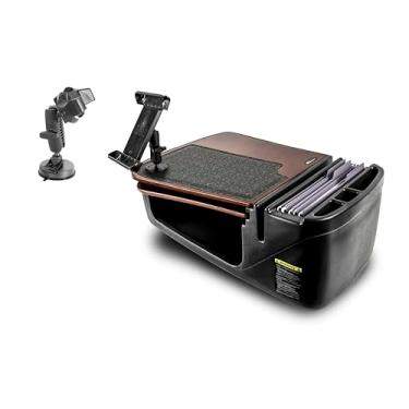 Imagem de AutoExec Mesa de carro GripMaster para sua estação de trabalho de veículo e escritório móvel, mogno, com suporte para tablet e sucção para telefone