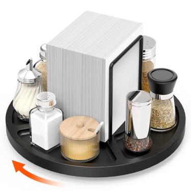Imagem de FODIENS Porta-guardanapos para mesa, dispensador rotativo de guardanapos com armazenamento de saleiro e pimenteiro, organizador de guardanapos de papel em pé para decoração de mesa de jantar de