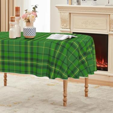 Imagem de Horaldaily Toalha de mesa de Dia de São Patrício 152 × 213 cm, oval, xadrez, búfalo, verde, estilo rural, lavável, para decoração de festa, piquenique, jantar