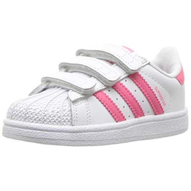 Imagem de adidas Originals Tênis Superstar para bebês meninos, Branco/rosa verdadeiro/rosa real, 17