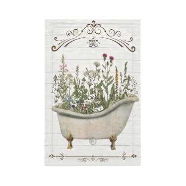 Imagem de Tulpock Capa de interruptor de luz floral de casa de fazenda de flores rústicas decorativas de madeira branca botânica única placa de parede em branco Switchpalte tomada elétrica para banheiro