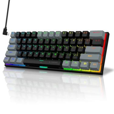 Imagem de E-YOOSO Mini teclado mecânico de alumínio premium 60% com fio, teclado compacto para jogos pequeno com retroiluminação 22 RGB, interruptor azul, soquete de troca quente, teclas resistentes ao desgaste