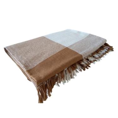 Imagem de Manta Para Sofá Grande Algodão com Franjas Decorativas – Cobertura Elegante para Sofá de 2 a 3 Lugares Manta Capa Luxuosa para Sala e Cama (MODELO-06-CARAMELO-XADREZ)