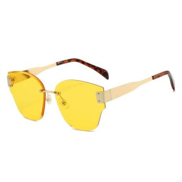 Imagem de HCHES Óculos de Sol Retangulares de Luxo Sem Armação com Lentes Degradê para Mulheres e Homens com Armação de Metal e Proteção UV400 (Amarelo Dourado)