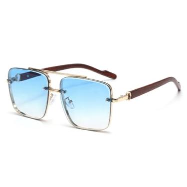 Imagem de HCHES Óculos de Sol Masculinos Clássicos e Casuais com Armação Dupla e Grande, Proteção UV400 (Azul)