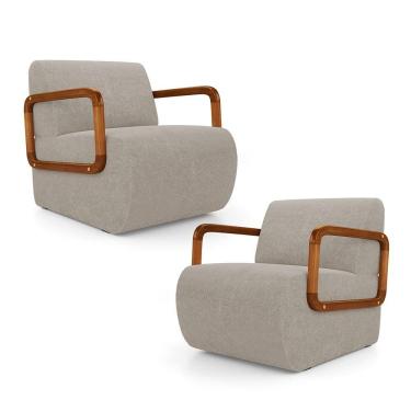 Imagem de Kit 02 Poltronas Decorativas Orgânica Living Kavya Bouclê Bege - Desk Design