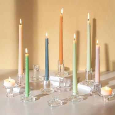 Imagem de Glasseam Castiçais cônicos a granel: 12 peças de castiçais de vidro para conjunto de velas afuniladas pequeno suporte de vela transparente decoração para mesa de casamento centro de mesa decorações de