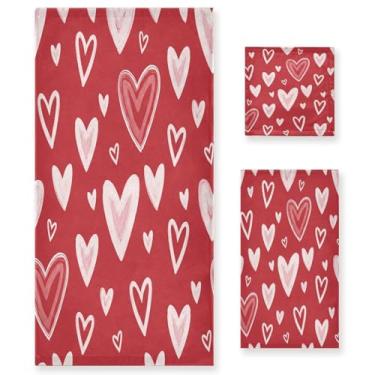 Imagem de Wassud Conjunto de 3 toalhas de banho Heart Valentines super macias e absorventes para banheiro, toalhas de banho de secagem rápida, toalha de banho para academia, spa, hotel