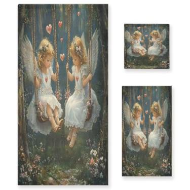 Imagem de Wassud Beautiful Angels Conjunto de 3 toalhas de banho para dia dos namorados, toalhas super macias e absorventes para banheiro, toalhas de banho de secagem rápida, toalha de banho para academia, spa