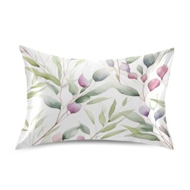 Imagem de Wassud Fronhas de cetim com folhas verdes claras para cabelo e pele, fronhas de seda lisa, tamanho queen, capas de almofada respiráveis com fecho de envelope