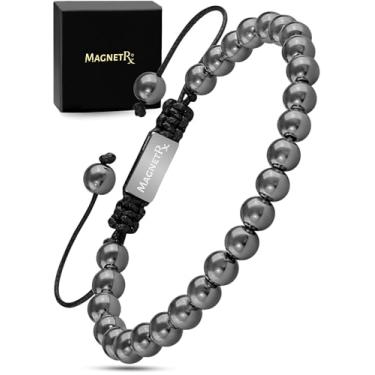 Imagem de Pulseira MagnetRX® para terapia magnética com hematita – Força máxima – Alívio natural da dor e pedras curativas – Pulseiras hematita magnéticas com contas (contas clássicas de 6 mm)
