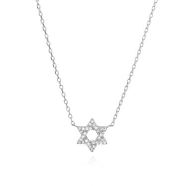 Imagem de Colar feminino Made in Israel banhado a ouro 14 quilates com estrela de Davi inox, pingente de símbolo judaico de Israel, elegante hebraico com zircônia cúbica delicada, joia judaica religiosa, 14