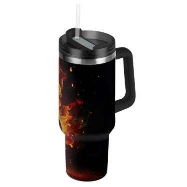 Imagem de Copos Red Chili Fire com tampa e canudos Garrafa de água isolada de aço inoxidável Copo de 1,134 g com alça Caneca de café quente rosa para carro