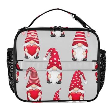 Imagem de Joisal Lancheira com estampa vermelha de gnomos fofos para mulheres, meninas, lancheira masculina e infantil, lancheira para trabalho, bolsa térmica para escola