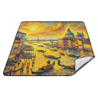 Imagem de Joisal Cobertor de piquenique grande com pintura a óleo de Veneza, 198 x 192 cm, tapete de praia, sem areia, à prova d'água, tapetes de piquenique essenciais para piquenique ao ar livre