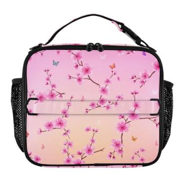 Imagem de Joisal Lancheira de flores rosa de cerejeira para mulheres, meninas, lancheira masculina e infantil, lancheira para trabalho, reutilizável, bolsa térmica para escola