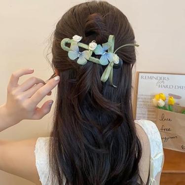 Imagem de Elegante grampo de cabelo borboleta verde com detalhe rosa estilo neo-chinês clipe de bico de pato para mulheres acessórios de cabelo updo de inspiração vintage para festa de casamento ou ocasiões