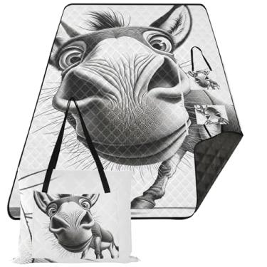 Imagem de TSENQUE Manta de praia cinza engraçado burro fofo impermeável à prova de areia, tapete floral para acampamento ao ar livre, suprimentos de piquenique, tapete dobrável, 203 x 152 cm