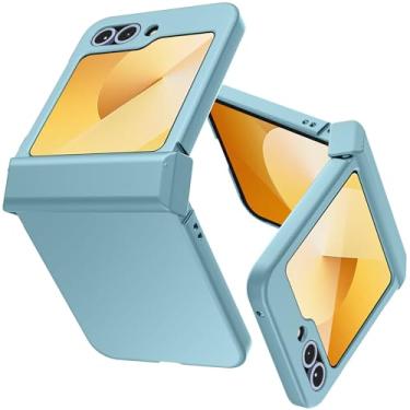 Imagem de JUNAUTTB Capa para Samsung Galaxy Z Flip 6, proteção de dobradiça, capa protetora rígida de policarbonato fosco, ajuste fino simples, com proteção de lente de câmera, capa de telefone durável, azul de