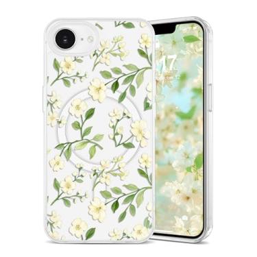 Imagem de EYZUTAK Capa magnética para iPhone 16e com flores compatível com MagSafe, bonita floral elegante estética capa protetora fina transparente antiamarelamento para meninas e mulheres - bege