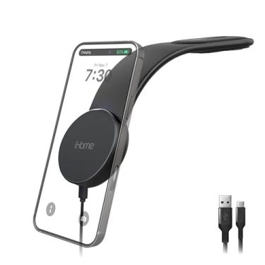 Imagem de iHome Suporte de painel flexível de carregamento magnético, carregamento rápido de 15 W, liga de alumínio com memória ajustável