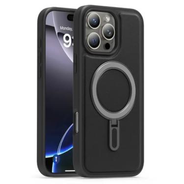 Imagem de SFDSUH Capa de celular dobrável com suporte, carregamento sem fio, em couro PU, com ímã e à prova de choque para iPhone 16e (Preta)