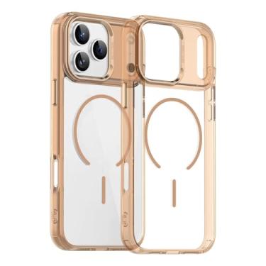 Imagem de SFDSUH Capa de luxo transparente com carregamento sem fio magnético para iPhone 16 Plus (para iPhone 16 Plus/SM Dourado)