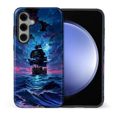 Imagem de WANKBLC Capa fosca compatível com Samsung Galaxy S25 FE para meninas e meninos, design de corpo inteiro, silicone macio, proteção contra arranhões, padrão maluco, azul, navio pirata, nuvens escuras