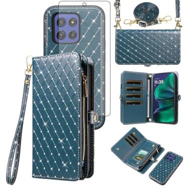 Imagem de Capa de celular para Motorola Moto G Stylus 5G 2025 com zíper destacável carteira celular com protetor de tela brilhante alça transversal com glitter flip porta-cartão slot G5 mulheres homens meninas