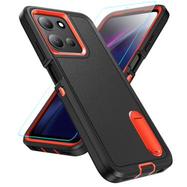 Imagem de Capa compatível com Motorola Moto G 5G 2025 com protetor de tela, capa resistente à prova de choque e à prova de quedas, capa protetora de grau militar para Moto G 5G 2025, preto laranja