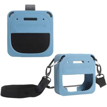 Imagem de Capa de silicone para Bose SoundLink Micro 2 - Capa de alto-falante portátil totalmente protetora, à prova de choque, com cordão e mosquetão para atividades ao ar livre (azul)