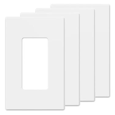 Imagem de AIDA Placas de parede decoradoras sem parafuso, tamanho médio 1 gangue 12,4 cm x 8,0 cm, placa de cobertura branca para interruptor de decoração, dimmer do dimmer GFCI, receptáculo USB, listado pela UL (pacote com 4)