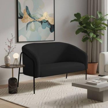 Imagem de Sofá 2 Lugares Namoradeira Stella Base Industrial Alta Preta Veludo D03 - D`rossi Cor Preto