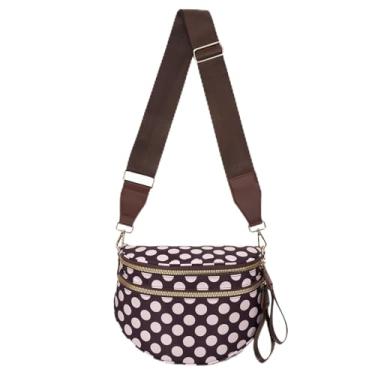 Imagem de Bolsas transversais para mulheres, pochete espaçosa de nylon, pochete quadriculada grande crescente, Bolinhas - Café