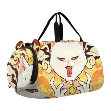 Imagem de Sacola de viagem com ursinho de pelúcia abraçando boneco de neve, bolsa de viagem infantil, bolsa esportiva para meninos, Personagem de gato branco de desenho animado, Clássico